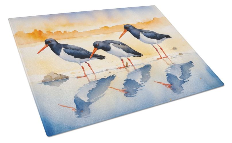 Oystercatchers Foraging Glass Cutting Board Decorative Tempered Glass Kitchen Cutting and Serving Board Large Size Chopping Board