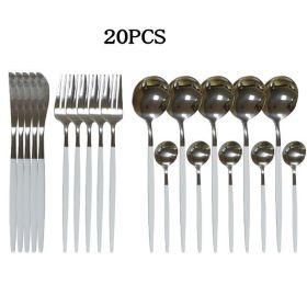 20pcs Gold Dinnerware Set Stainless Steel Cutlery Set Mirror Silverware Knife Fork Spoon Tableware Flatware Set Dishwasher Safe (Color: 20pc-SW)