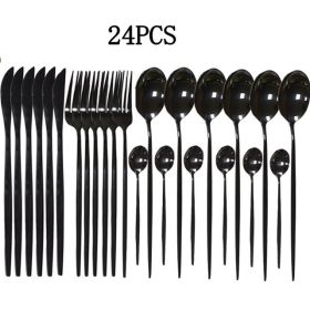 20pcs Gold Dinnerware Set Stainless Steel Cutlery Set Mirror Silverware Knife Fork Spoon Tableware Flatware Set Dishwasher Safe (Color: 24pc-black)