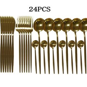 20pcs Gold Dinnerware Set Stainless Steel Cutlery Set Mirror Silverware Knife Fork Spoon Tableware Flatware Set Dishwasher Safe (Color: 24pc-gold)