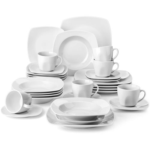 MALACASA JULIA 30/60 Piece Porcelain Dinner Tableware Set Dinner Soup Dessert Plates Cups and Saucers Set Service for 12 Person