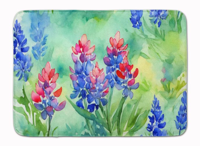Texas Bluebonnets in Watercolor Memory Foam Kitchen Mat Machine Washable Anti-Fatigue Mat Cushion Comfort Bath Mat or Kitchen Rug